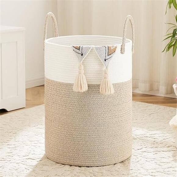 Laundry Basket,Woven Cotton Rope Laundry Hamper,60L for Decor Storage of Dirty - Picture 7 of 16